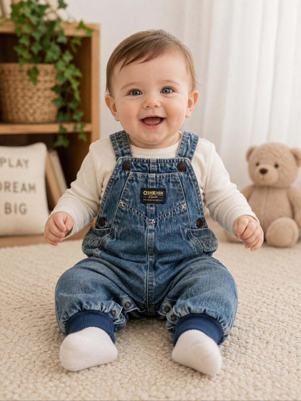 Vintage Genuine OshKosh Vestbak Bubble Overalls Blue Denim Size 6/9M USA Made